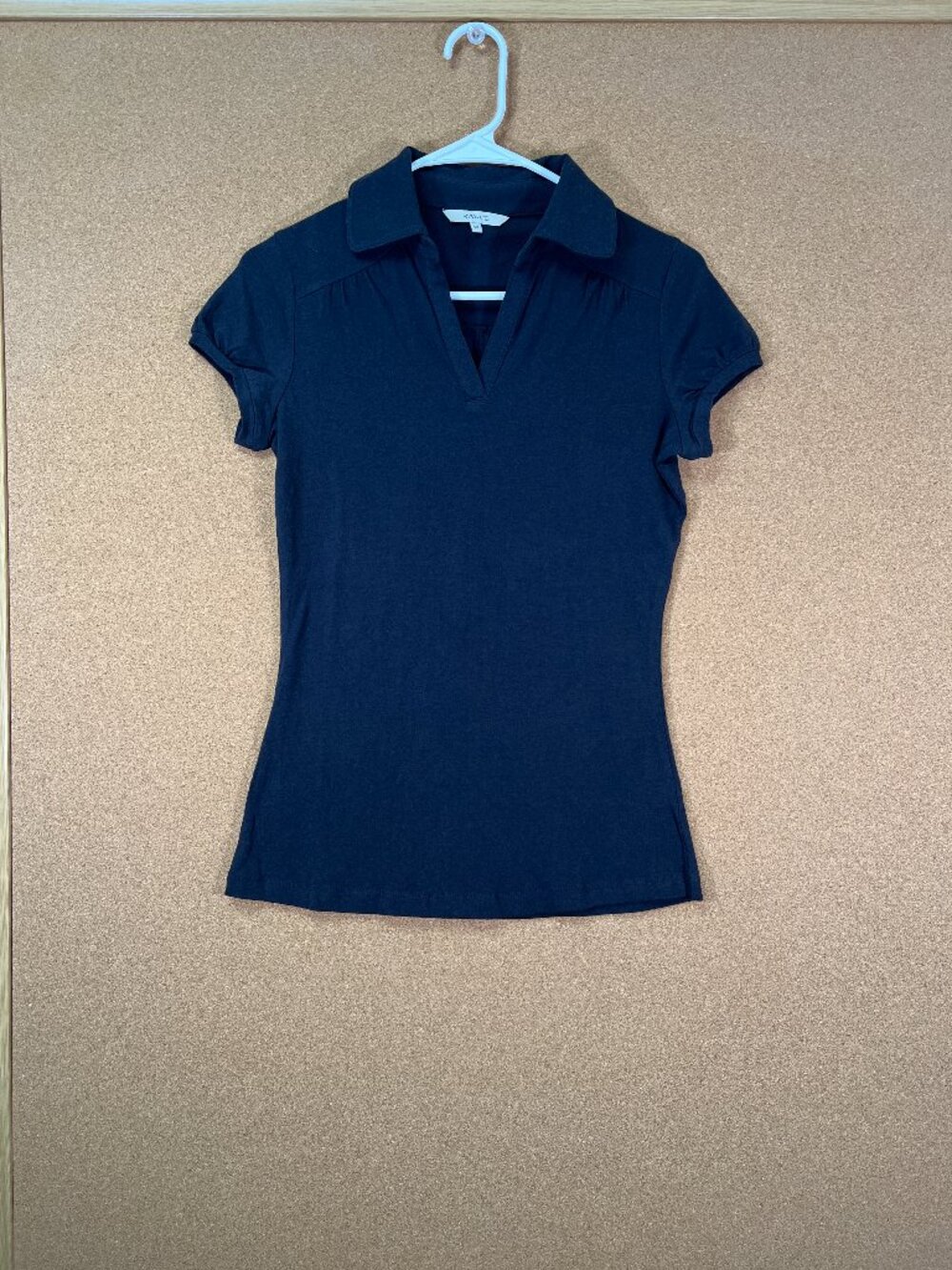 RW&CO Women Polo Shirt Top Black Small Short Sleeve V Neck